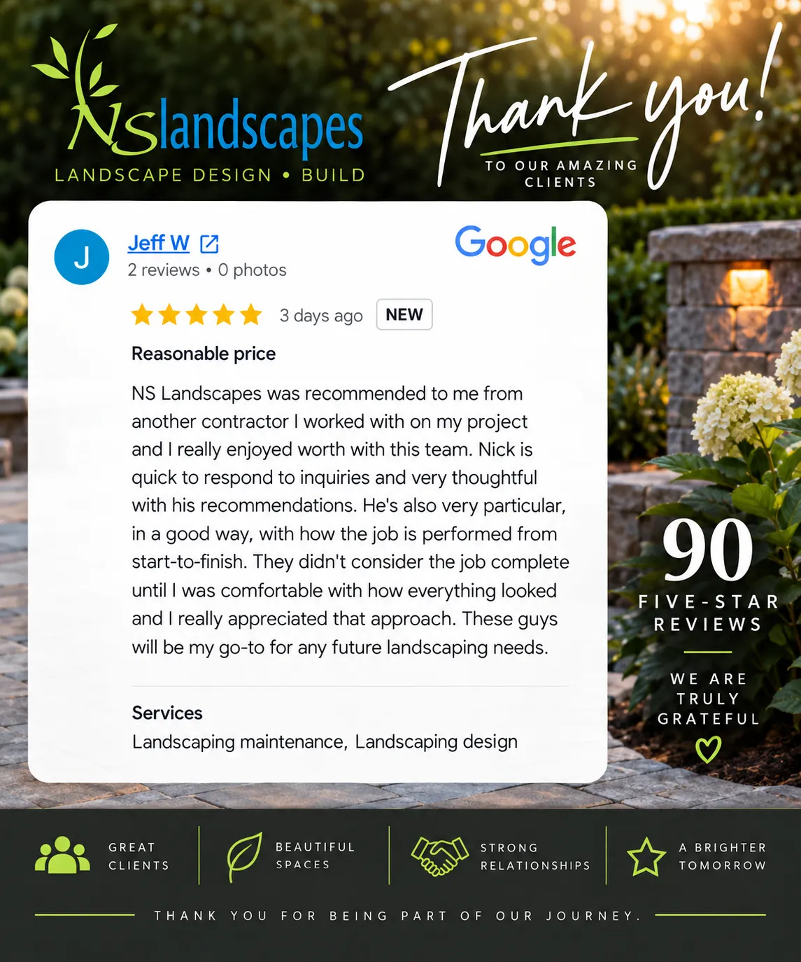 NS Landscapes Hits 90 Five-Star Google Reviews image