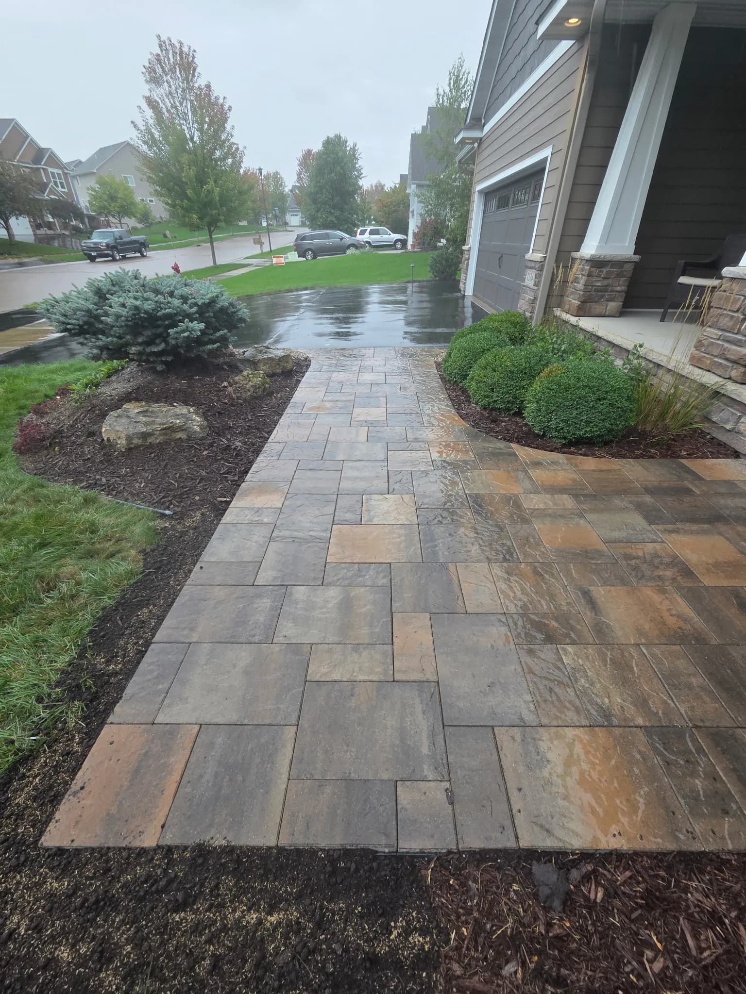 Gallery photos for Paver Sidewalk Install Finished in the Pouring Rain: Image #3