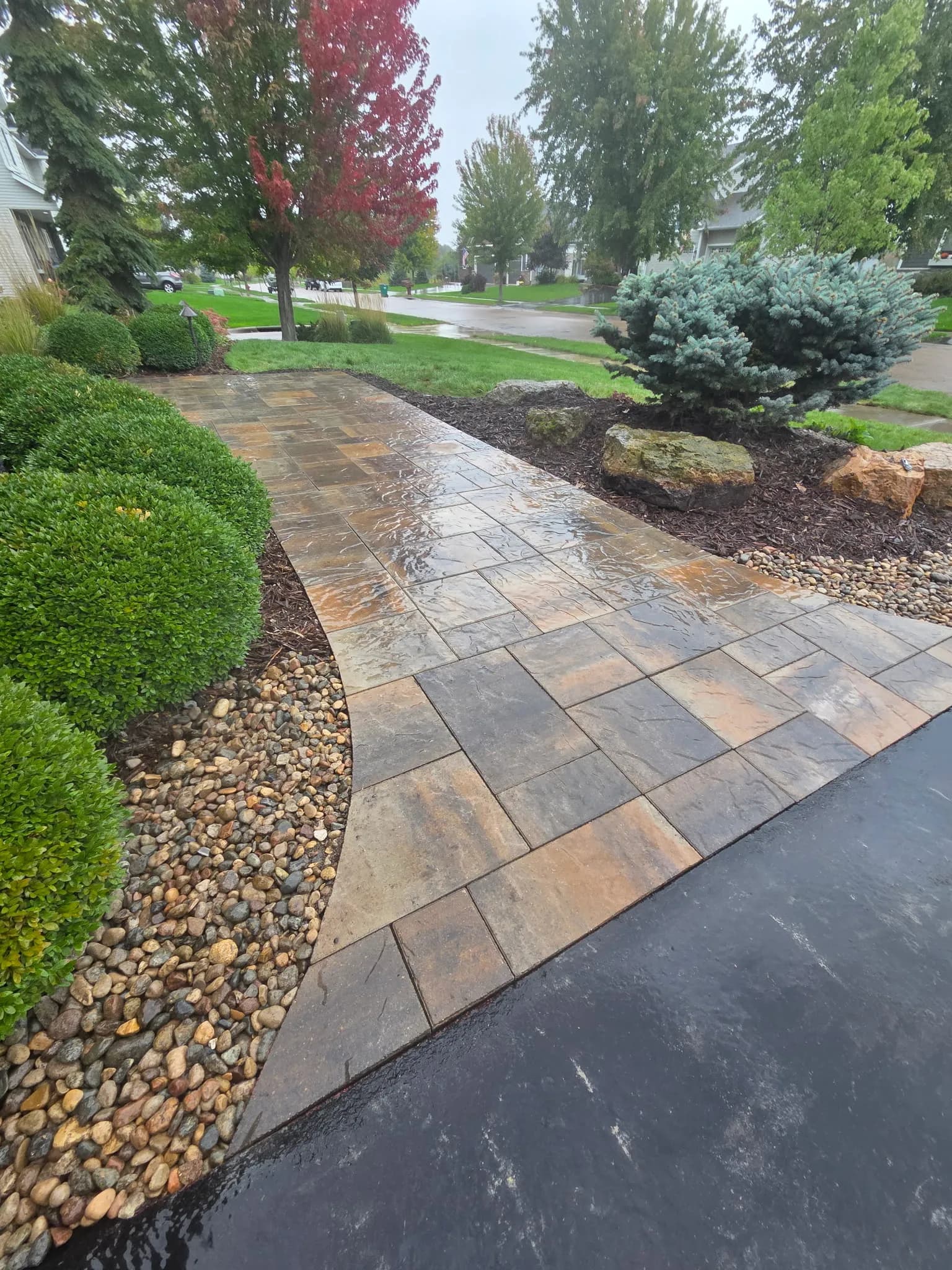 Gallery photos for Paver Sidewalk Install Finished in the Pouring Rain: Image #1