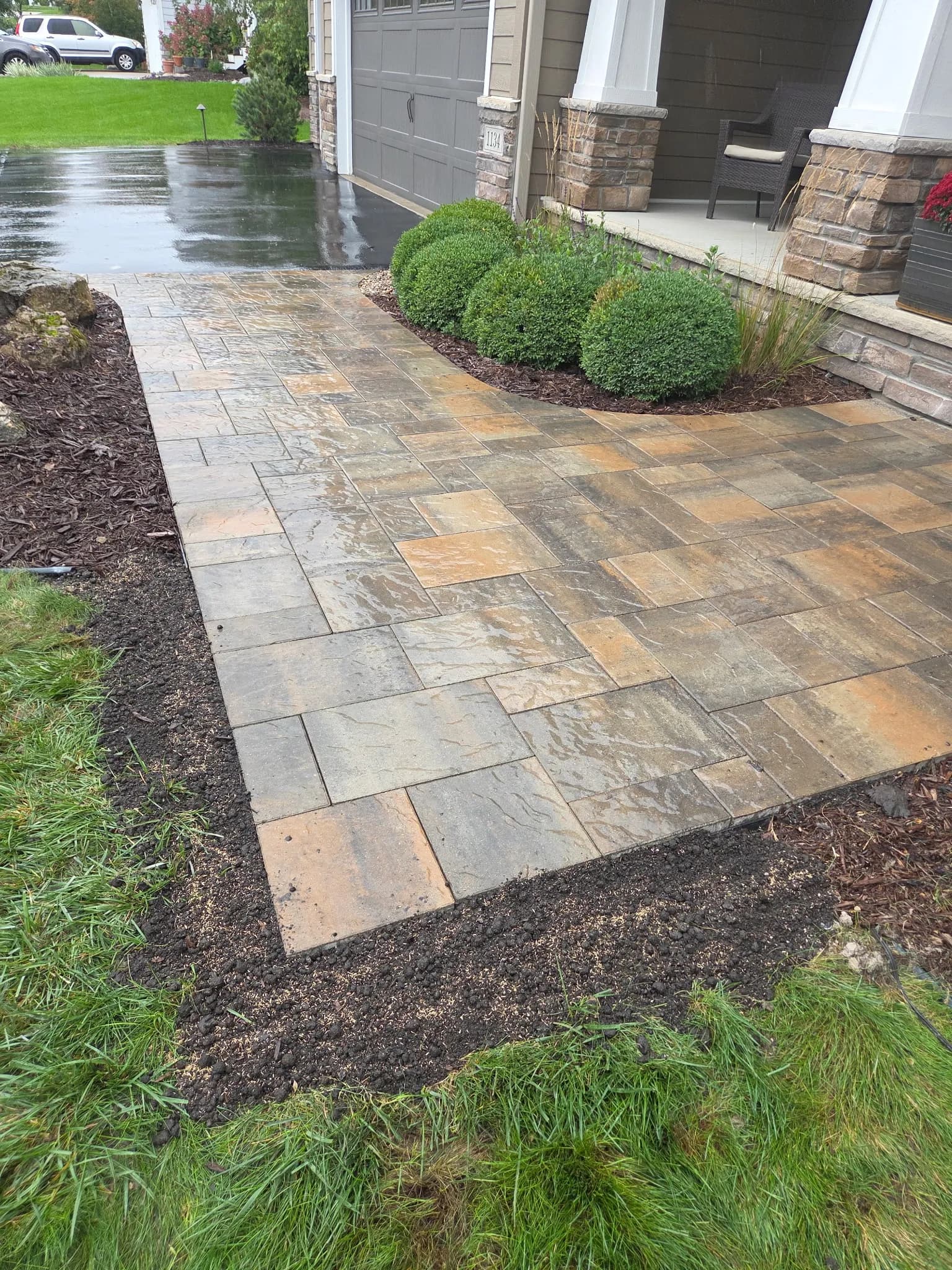 Gallery photos for Paver Sidewalk Install Finished in the Pouring Rain: Image #2